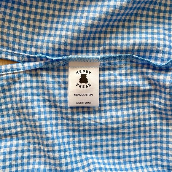 Teddy Fresh Women's Blue Button-Up Gingham Shirt Dress size S/M NWOT NEW - Picture 6 of 7
